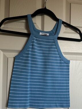 NWT The Workshop Blue Striped Ribbed Halter Tank Top, Various Sizes